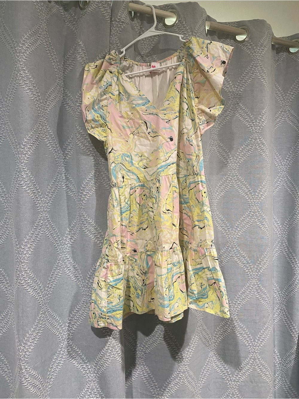 Buddy Love Pastel Marble Ruffle Dress in Pink, Yellow & Blue